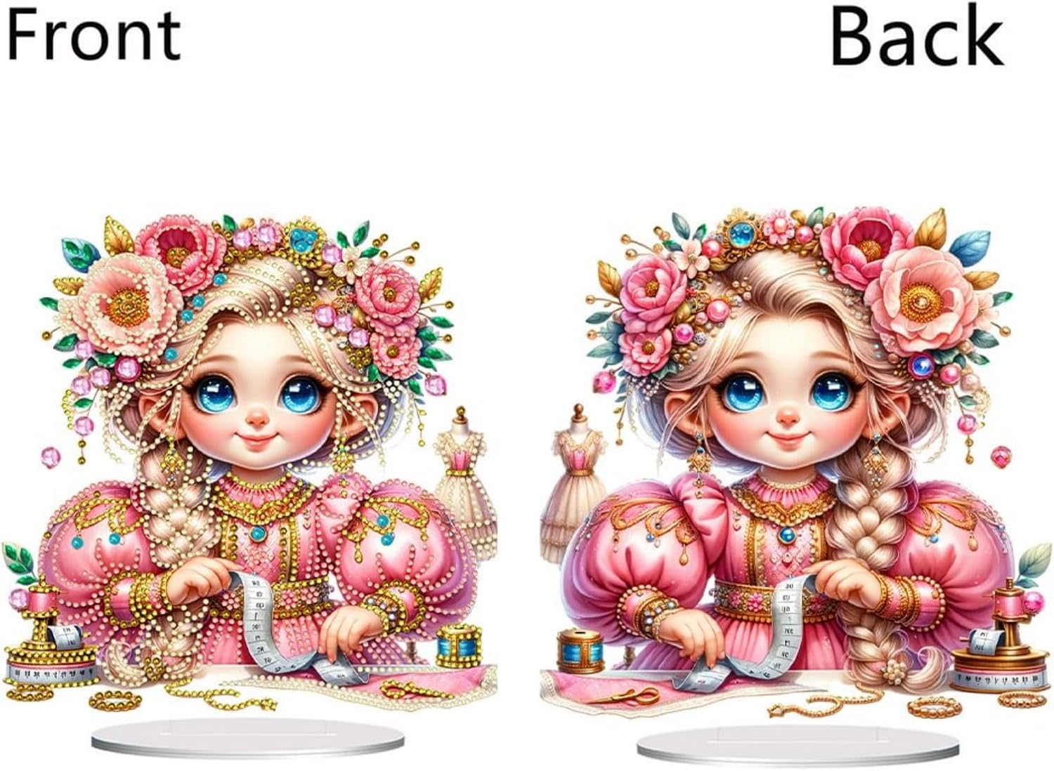 2Pcs DIY Diamond Desktop Ornament Autumn Special Shaped Crystal Diamond Art Painting Double Sided Pattern Single Sided Diamond Tabletop Ornaments Home Decor-Sewing Girl