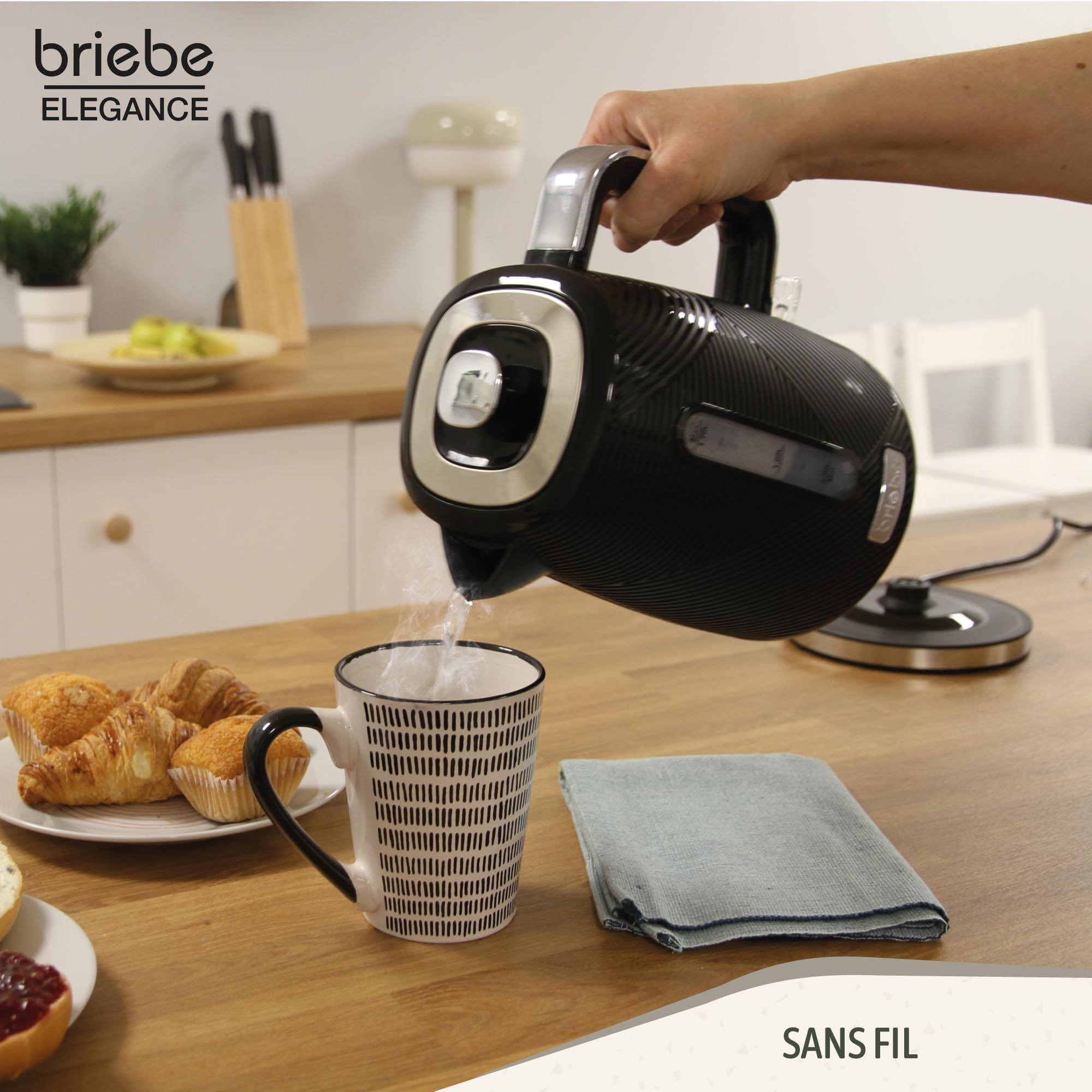 briebe Elegance Ensemble Grille Pain 2 Fentes Tranches Larges + Bouilloire Électrique 1,7 L, 2200W, sans BPA + Cafetière Filtre 10 Tasses, Pack Petit Déjeuner Électroménager, Design Moderne, Noir