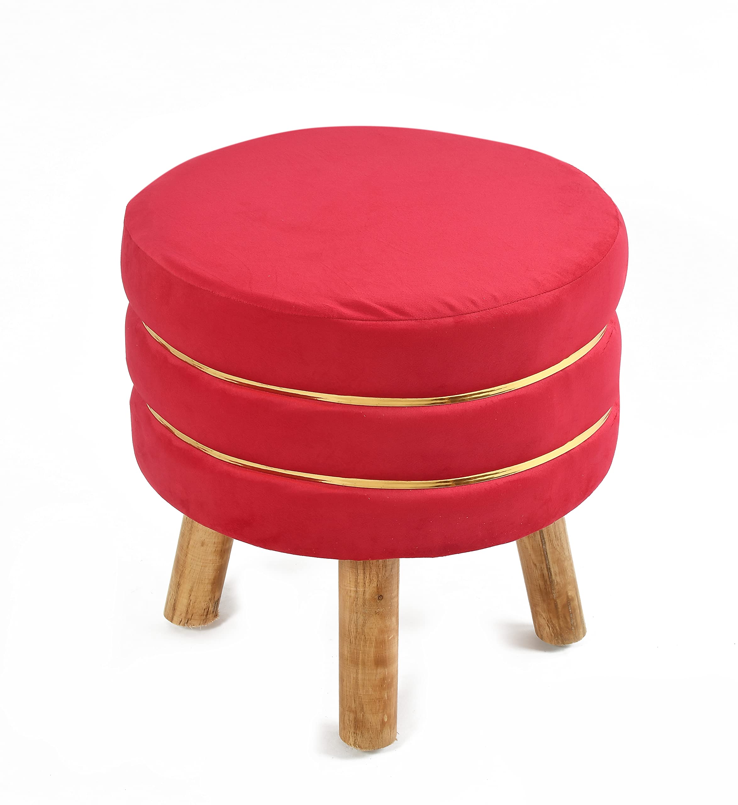 NACIA Velvet Upholstered Ottoman Stool with Wooden Legs | Round Pouffe Footrest Seat for Living Room Bedroom Balcony | Compact Foot Stool for Sitting Home Decor Furniture, 18 Inch (Pink, Set of 1) 1