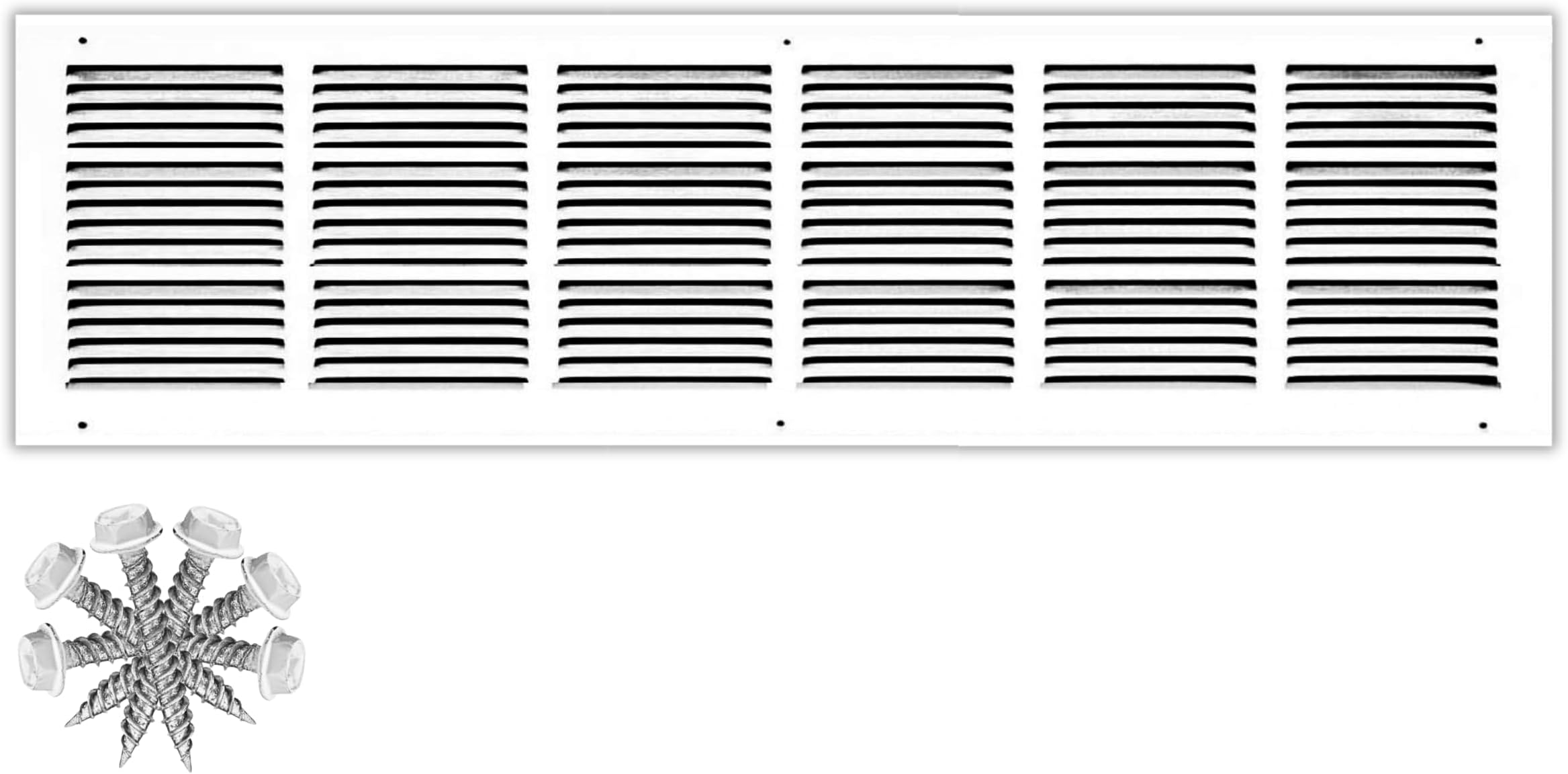 32x8 Return Air Vent Cover Grille for Wall or Ceiling Duct Opening - Flat Stamped Steel Grill by HVAC Premium - White - Overall Size: 33.75" x 9.75"