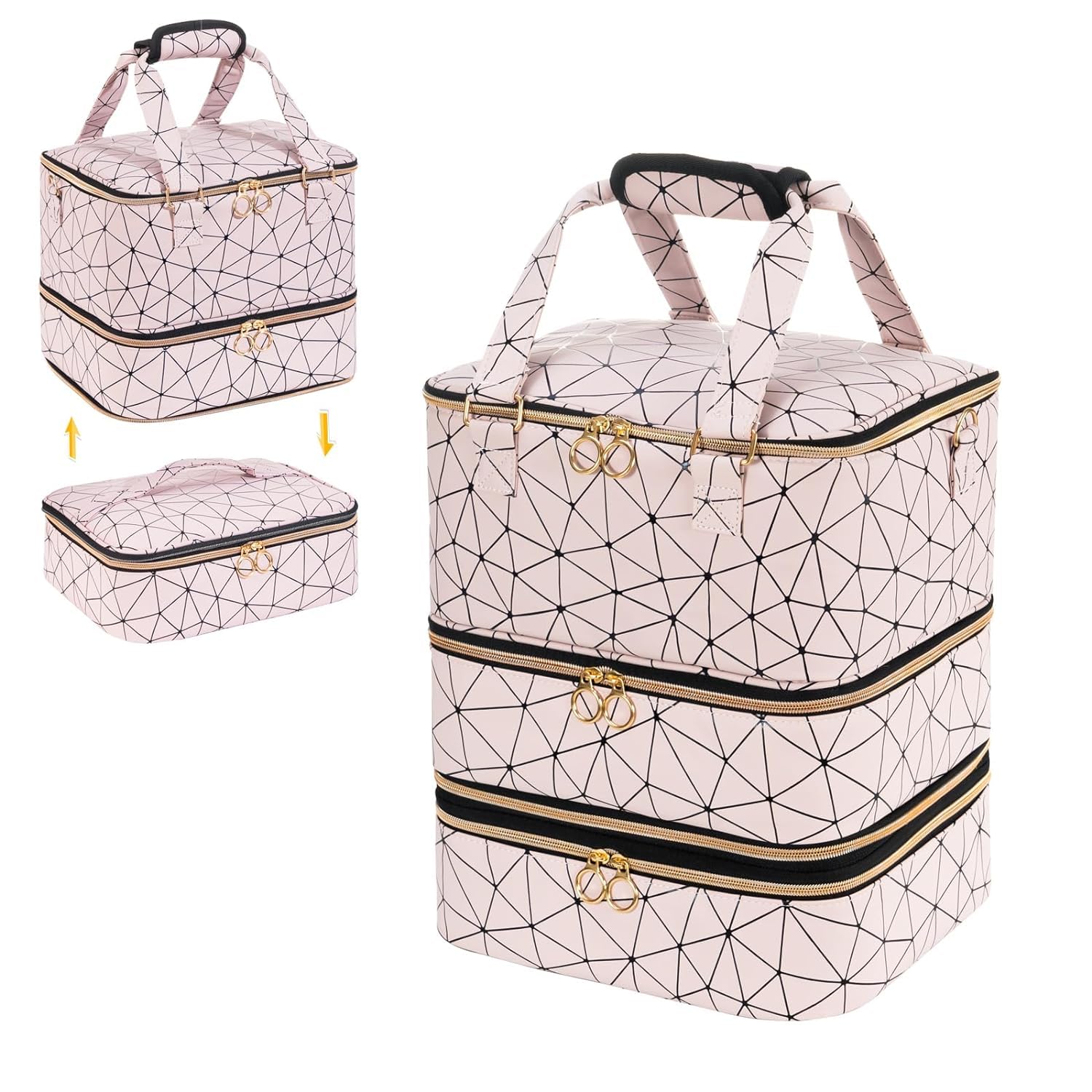 Uross Organisateur de Vernis à Ongles pour 84 flacons de Vernis à Ongles et 1 Lampe à Ongles LED, Sac de Rangement de Vernis à Ongles pour Accessoires de stylisme ongulaire（Rosa）