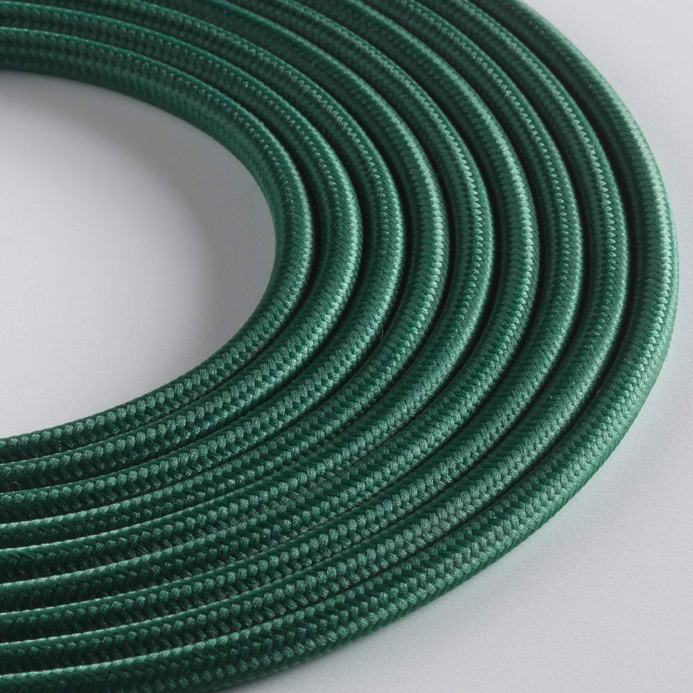 Klartext - Cavo tessile tondo LUMIÈRE per illuminazione, 3x0,75mm, Verde scuro, 5mt.|Attenzione: cavo terra incluso! Massima sicurezza anti scossa!