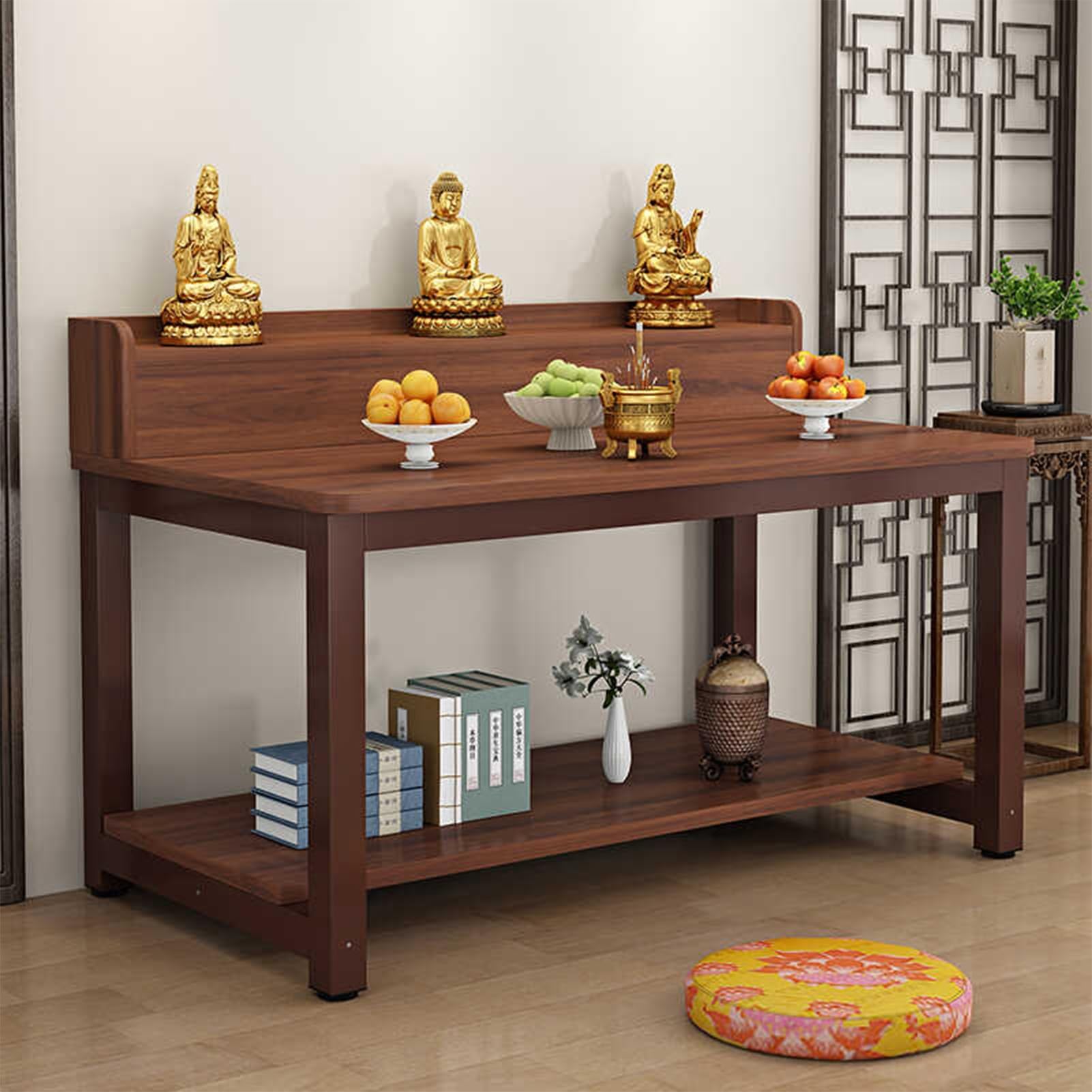 Table d'autel et de puja marron 120 cm meuble bouddhiste de salon et sanctuaire