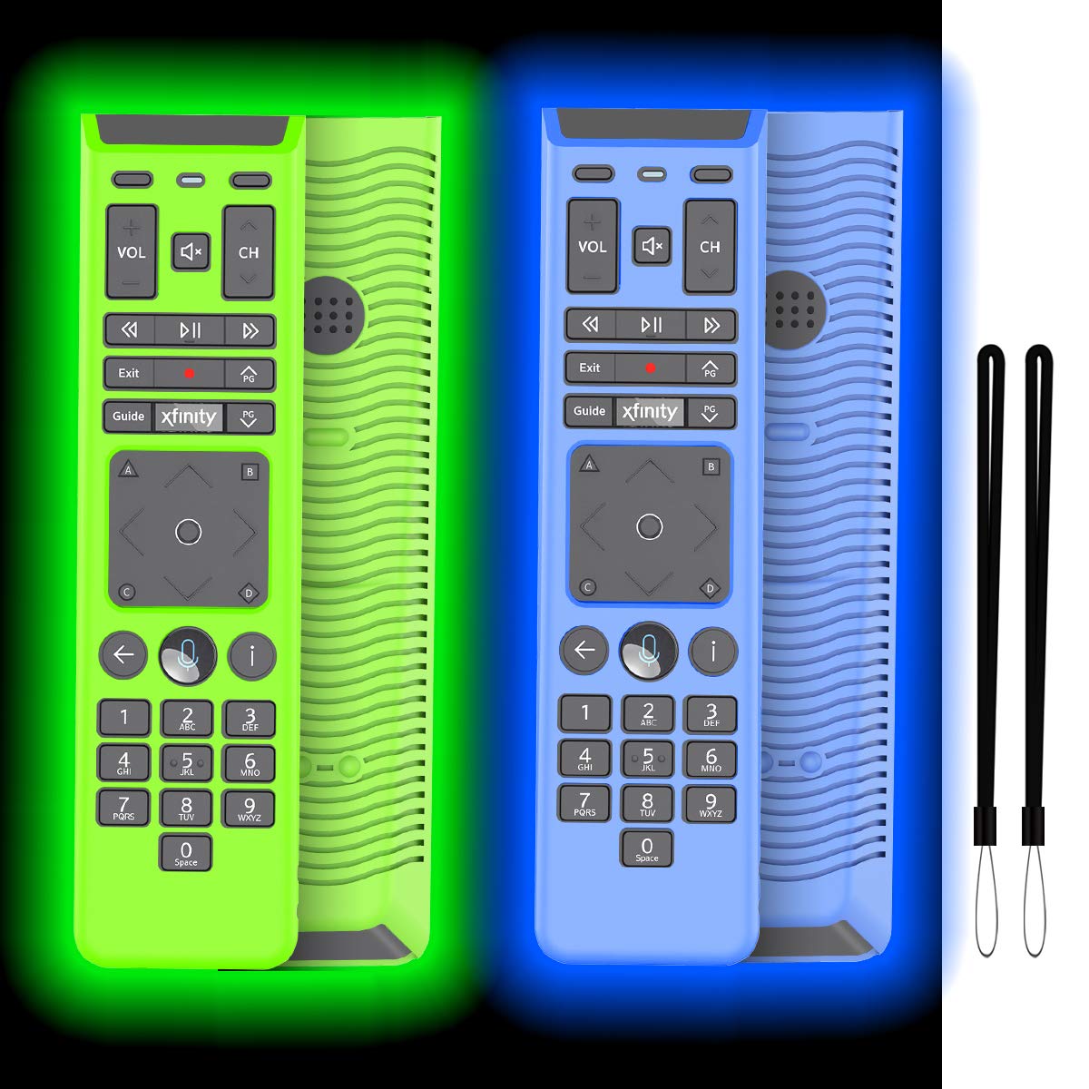 2 Pack Remote Silicone Case Cover for XFinity Comcast XR15 Voice Remote, Protective Replacement Lightweight Shockproof Remote Cover with Lanyard (Glowing Blue and Glowing Green)
