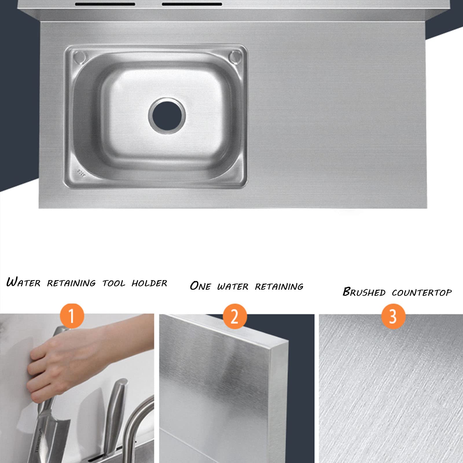 Dessus d'évier Moderne en Acier Inoxydable avec étagère, spacieux, Facile à Nettoyer, Multifonctionnel (Right Slot 90 * 50 * 80cm)