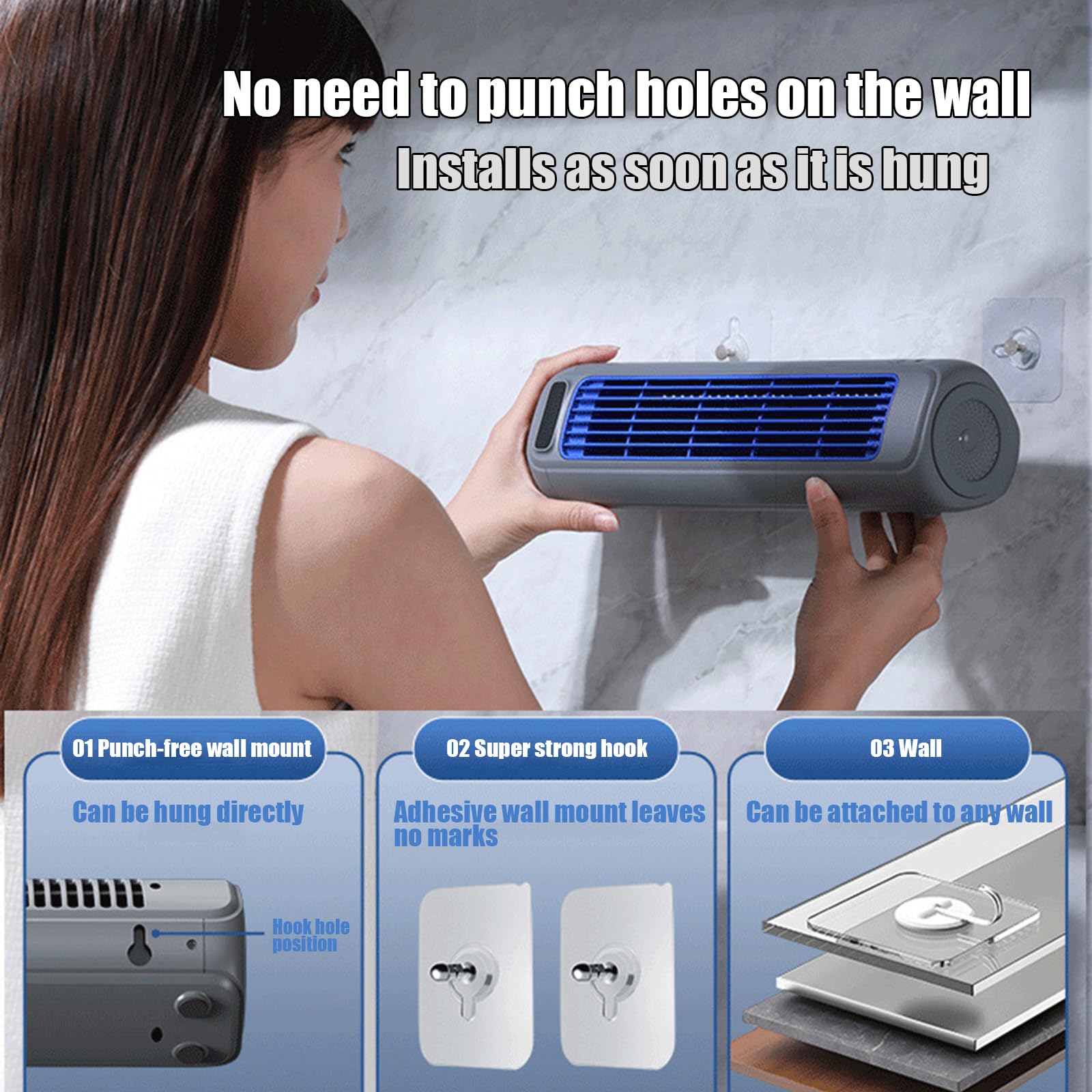 Festberg Cooling Ace,Portable Klimagerät,Wand Kabelloser Bladeless Mobile Air Cooler,Quiet Desktop Tower Fan,Cooling Fan for Room with 3 Speeds,Schlafzimmer,Küche & Büro Rapid (Grau)