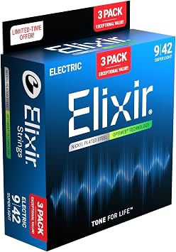 Elixir 16571 OPTIWEB Electric Guitar Strings Light .009-.042 3 Pack 19002