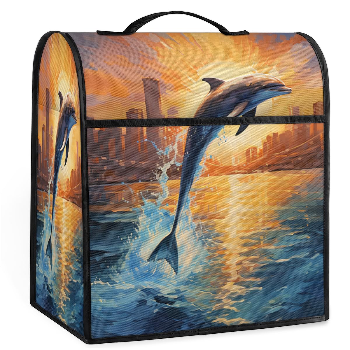 Coffee Maker Cover Dolphin Leap Kitchen Appliance Covers Small Appliance Covers Blender Cover Juicer Cover Dust Covers for Kitchen Appliances with Top Handle and Pockets,Washable,B942