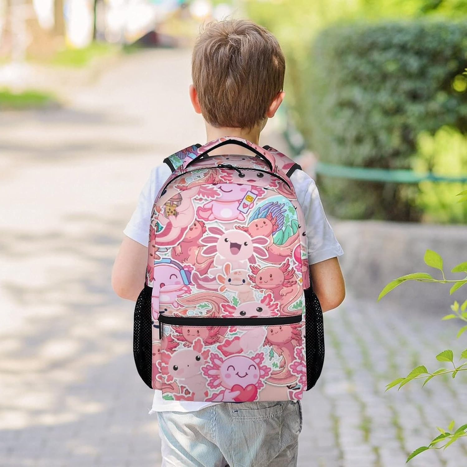 Axolotl Backpack for Girls Boys, 16 Inch Axolotl Theme Bookbag with Adjustable Straps, Durable, Lightweight