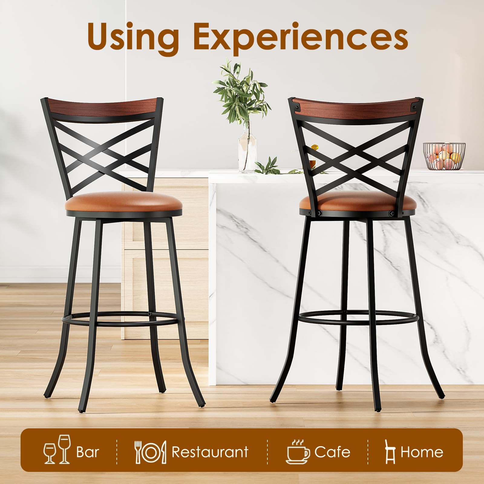 Farini Set di 2 sgabelli da bar girevoli in stile country con schienale e poggiapiedi, per cucina, bar, bar, bar, bar, altezza perfetta per qualsiasi bar