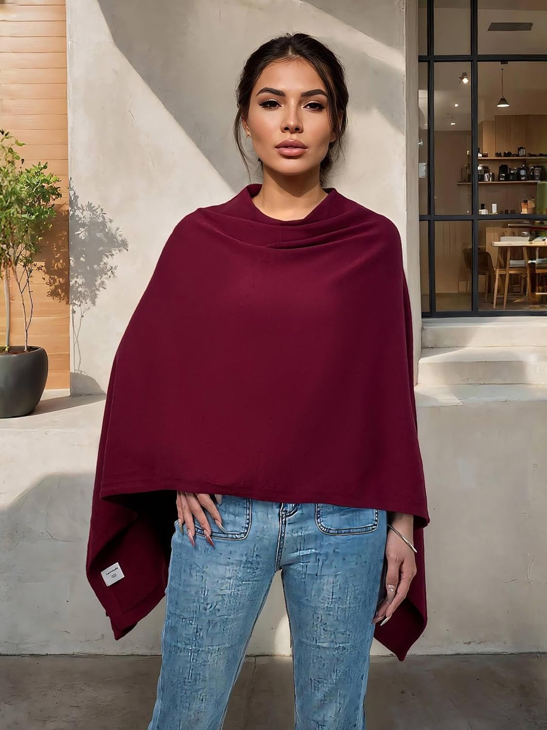 Lacretazhi Women's Shawl Wraps Lightweight Knitted Poncho Sweater Versatile Scarf Cape Cardigan for Autumn Winter Spring - Image 3