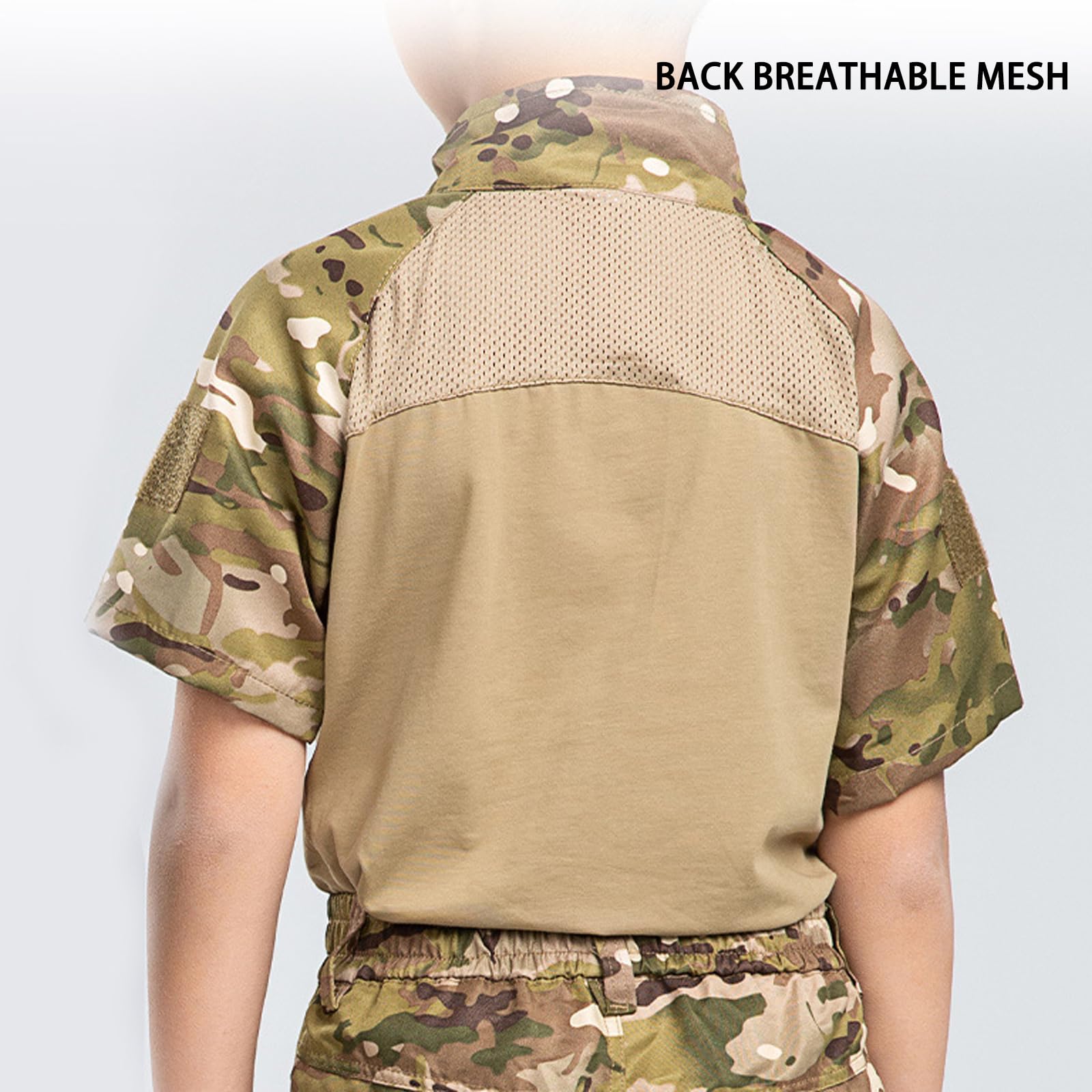 Bambini Set di Maglietta e Pantaloni Militare Tattica Estate Airsoft Manica Corta Combattere Escursionismo Caccia Campeggio All'aperto per Bambino Uomo Donne