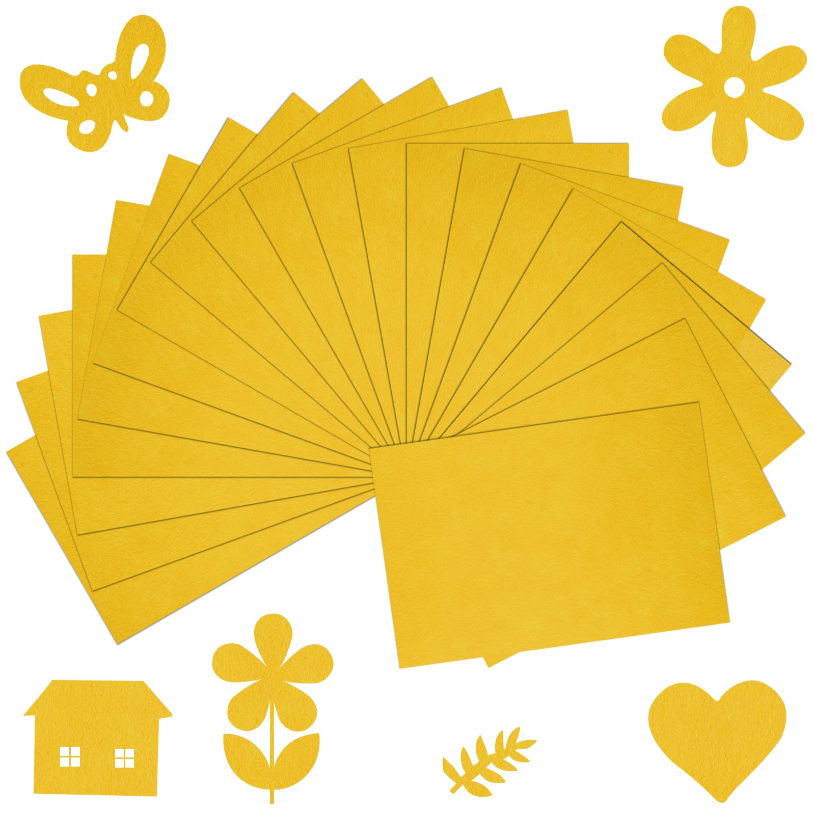 BOUBONI 20/40 Pcs Soft Felt Fabric Sheet 8" x 12" Assorted Color Felt Fabric Sheets for Crafts DIY Handcraft Sewing Squares Patchwork Nonwoven (20, Yellow)