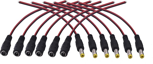 Real 18AWG DC Power Pigtail Cable Wire, 12V 5A Male & Female Connectors for CCTV Security Camera and Lighting Power Adapter by MILAPEAK (2.1mm x 5.5mm, Ultra Thick) 6 Pairs by Xwell