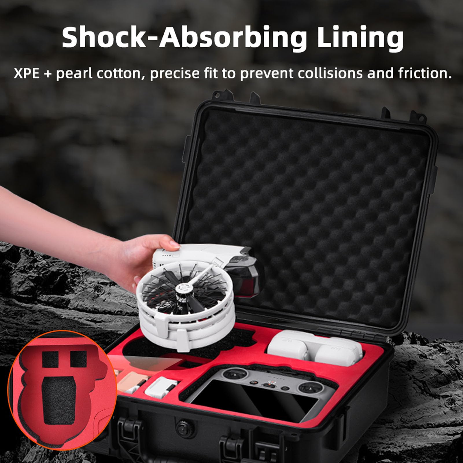 Fockety Custodia Rigida per Drone, Custodia Combinata Flip Fly More Antiurto Impermeabile, Protettiva per Drone con Tracolla Regolabile per Riporre gli Accessori del