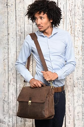 Miniatura 6 de LEABAGS Maletín de cuero Bolso de cuero genuino para portátil de 15 pulgadas Correa para el hombro Bolsa de mensajero Bolsa de trabajo Bolsa