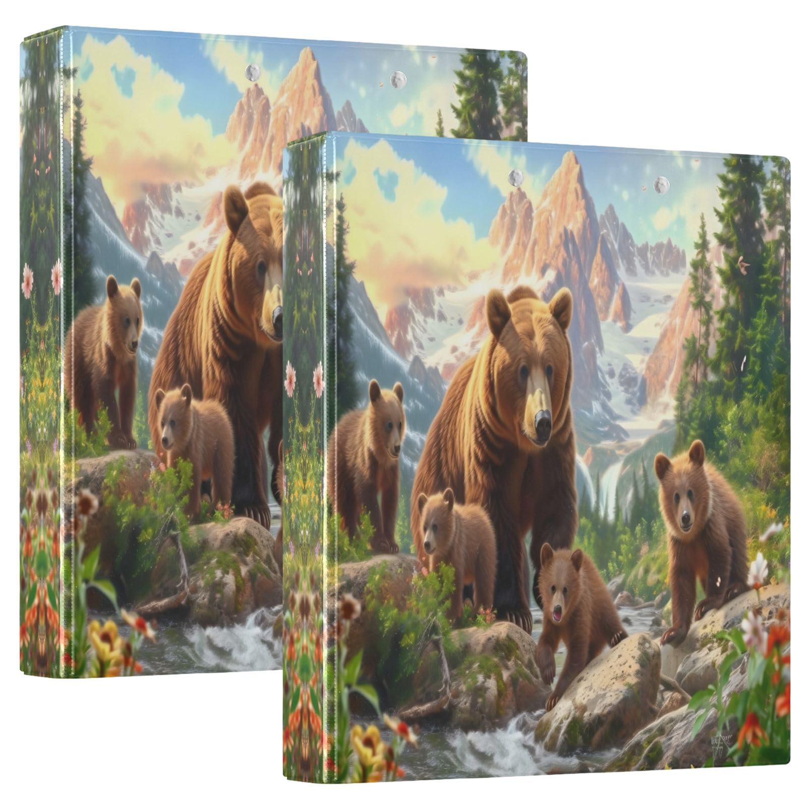 Simpatico raccoglitore a tre anelli da 3,8 cm, 3 anelli con 3 tasche interne, raccoglitori ad anelli a D, per scuola e ufficio, paesaggio montano, confezione da 2