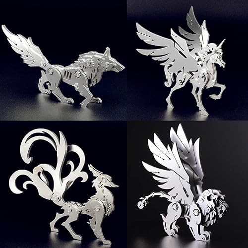 La mejor opción para principiantes, rompecabezas de metal 3D de Microworld Warcraft, mini kits de modelo de metal WolfNine Tails FoxUnicornioLeón