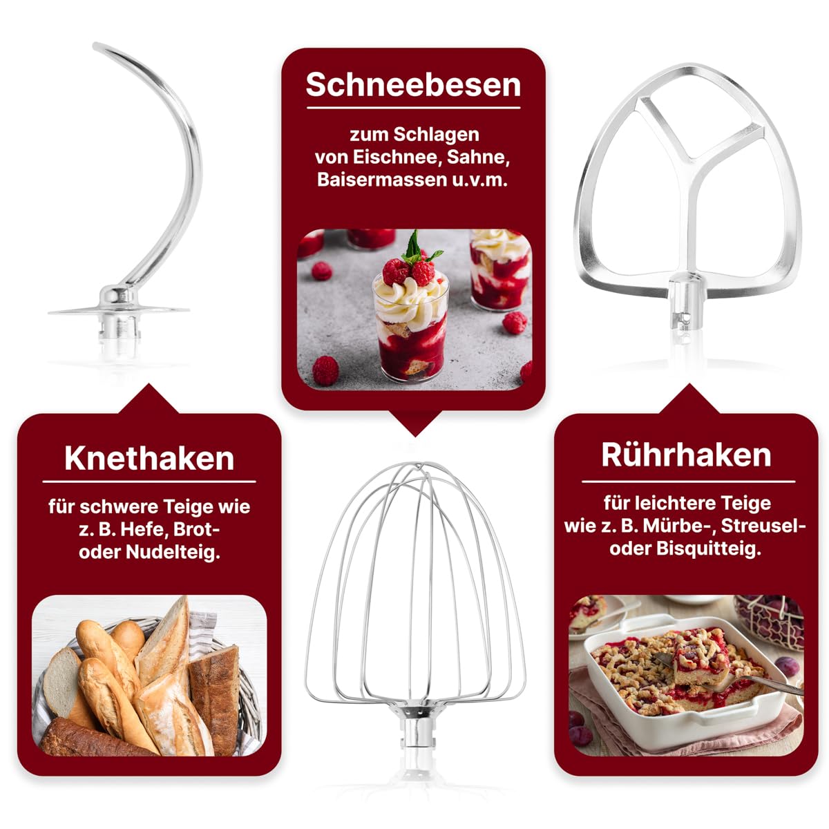 Clatronic® XXL Küchenmaschine zum backen | Große Knetmaschine 10L | Starker 1500W Motor | Teigmaschine mit Haken & Schneebesen | XXL Teigknetmaschine Spritzschutz + Nachfüllöffnung | KM 3765 rot