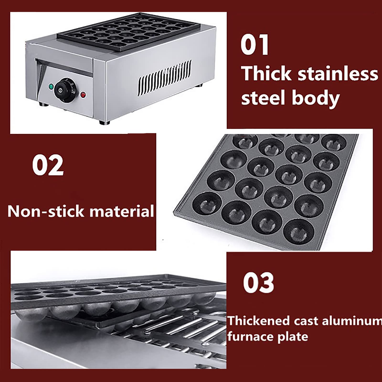 Takoyaki Maker, Electric Commercial 28 Pcs Japanese Octopus Fish Ball Griller Maker Antiadherente Grill Plate Cake Pancake Meatball Grilling Machine para huevos fritos Fried Steak Takoyaki Cake Pops G