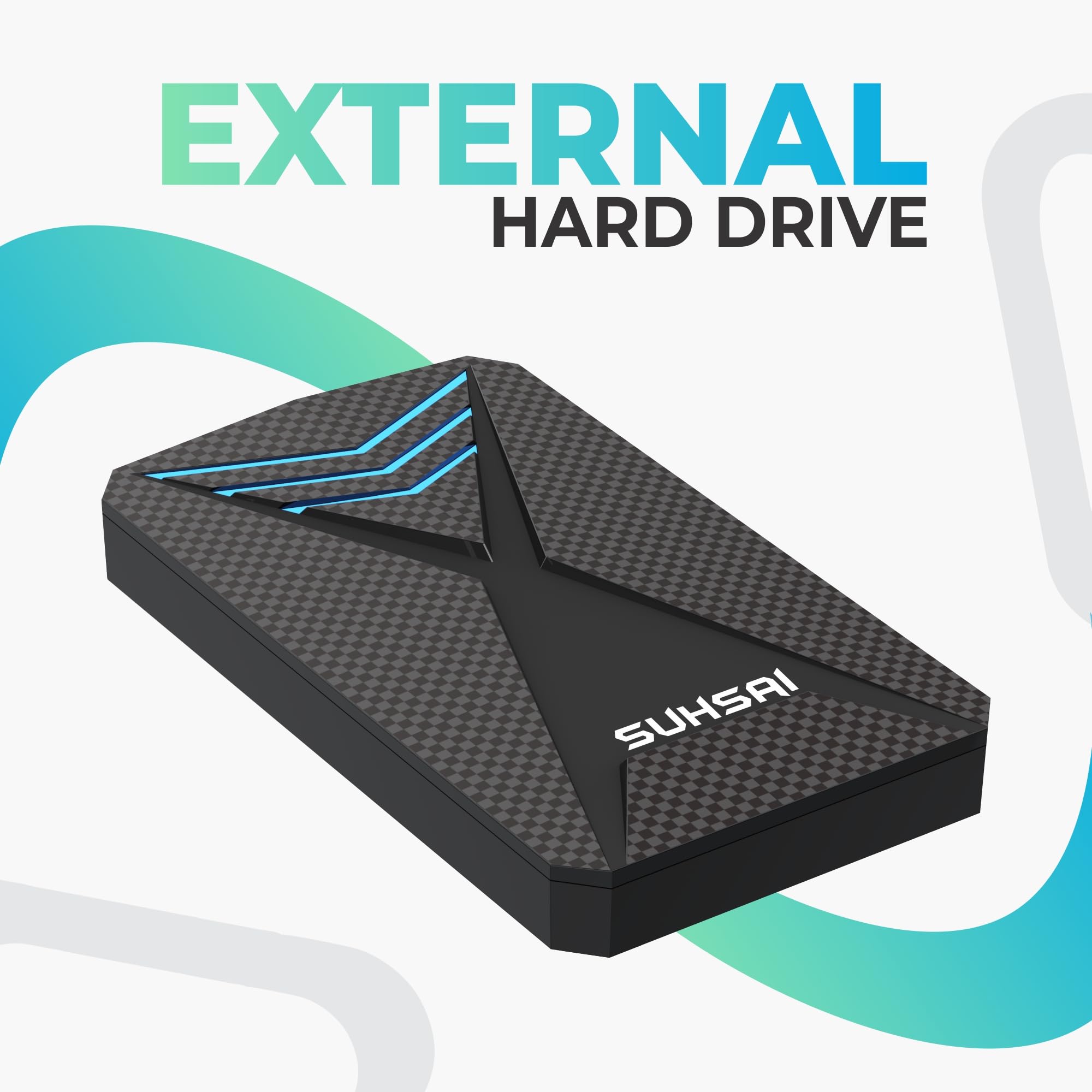 SUHSAI Disco Duro Externo 1 TB con luz RGB y USB 3.0 para Juegos y PC. | Luz LED, Plug & Play, diseño portátil y compatibilidad universal con portátil, consola, smartphone y tablet.