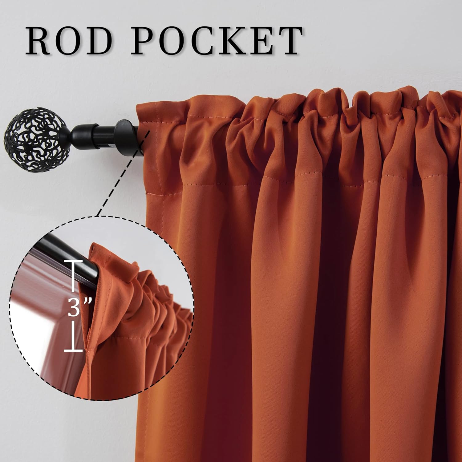 DUALIFE Rust Curtains for Living Room - 63 Inch Length Rod Pocket Thermal Insulated Energy Saving Blackout Soundproof Curtains for Bedroom Set of 2 Panels (Burnt Orange 54x63)