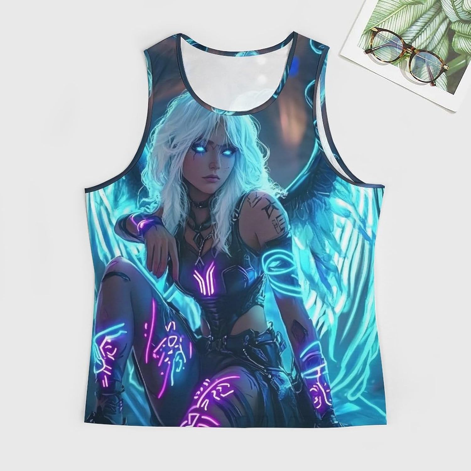 Angle Neon Glowing Men's Activewear Tank Tops Gym Sleeveless Muscle T Shirts Workout Tees Vest