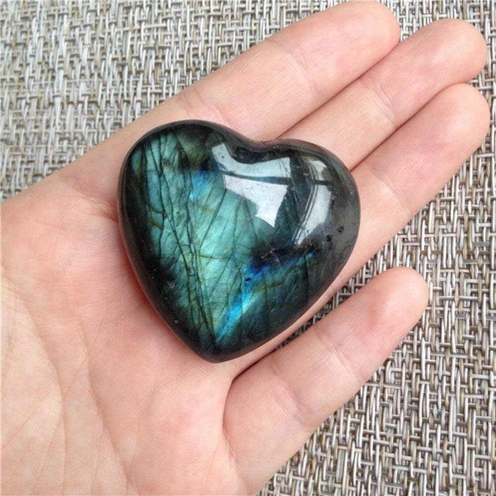 AITELEI Labradorite Heart Palm Stone Worry Stone Therapy Smooth Gemstone for Jewellery Making, Meditation, Feng Shui