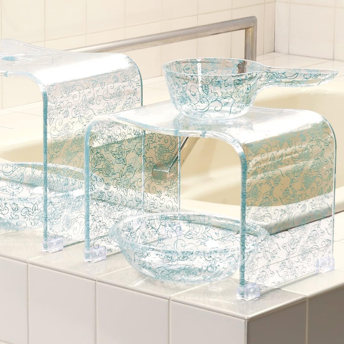 Senko 42916 Clear Rose Wash Ball, Washbasin, Small, Diameter Approx. 9.8 inches (25 cm), Light Blue, Rose Pattern on Transparent Clear Fabric, Elegant