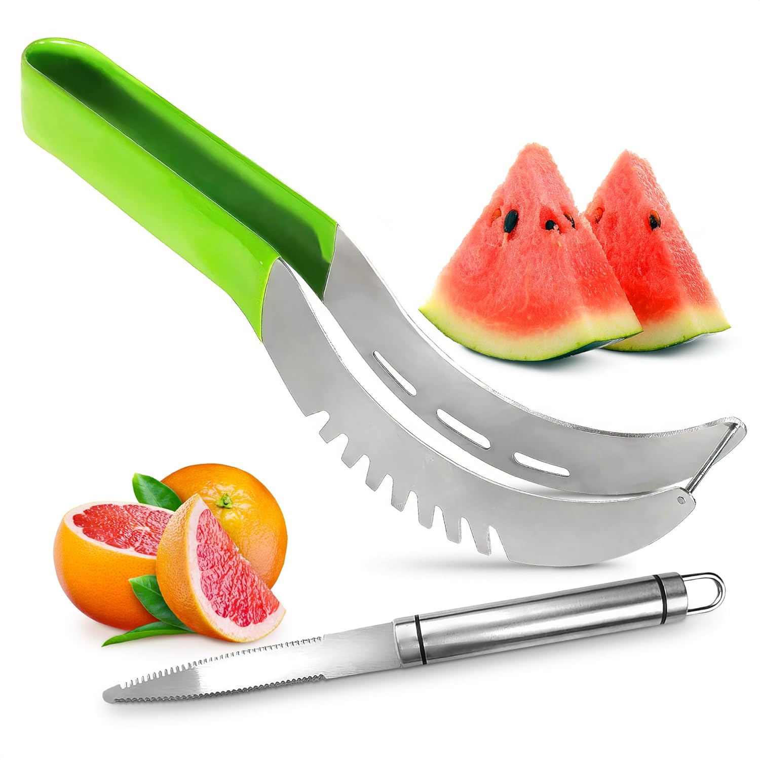 BURIUS Grapefruit Knife Curved Serrated Blade Knife & Stainless Watermelon Slicer
