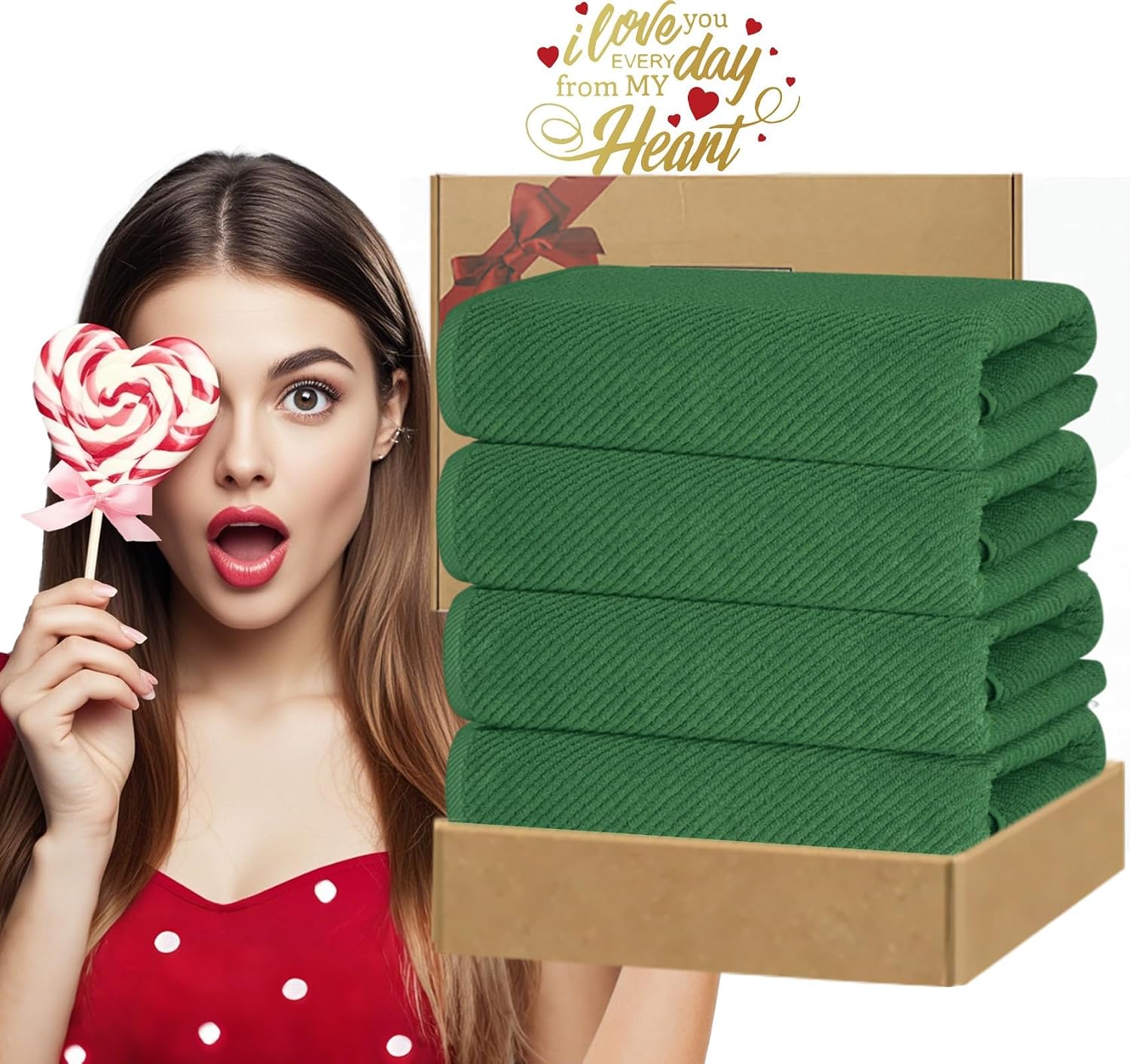 VOOVA & MOVAS Hunter Green Bath Towels, Bath Towels Set of 4, Large 30"x56" - 100% Cotton | Quick Dry | Thick | Soft | Absorbent, Light Weight Bath Towels, Luxury Towel Gift Set