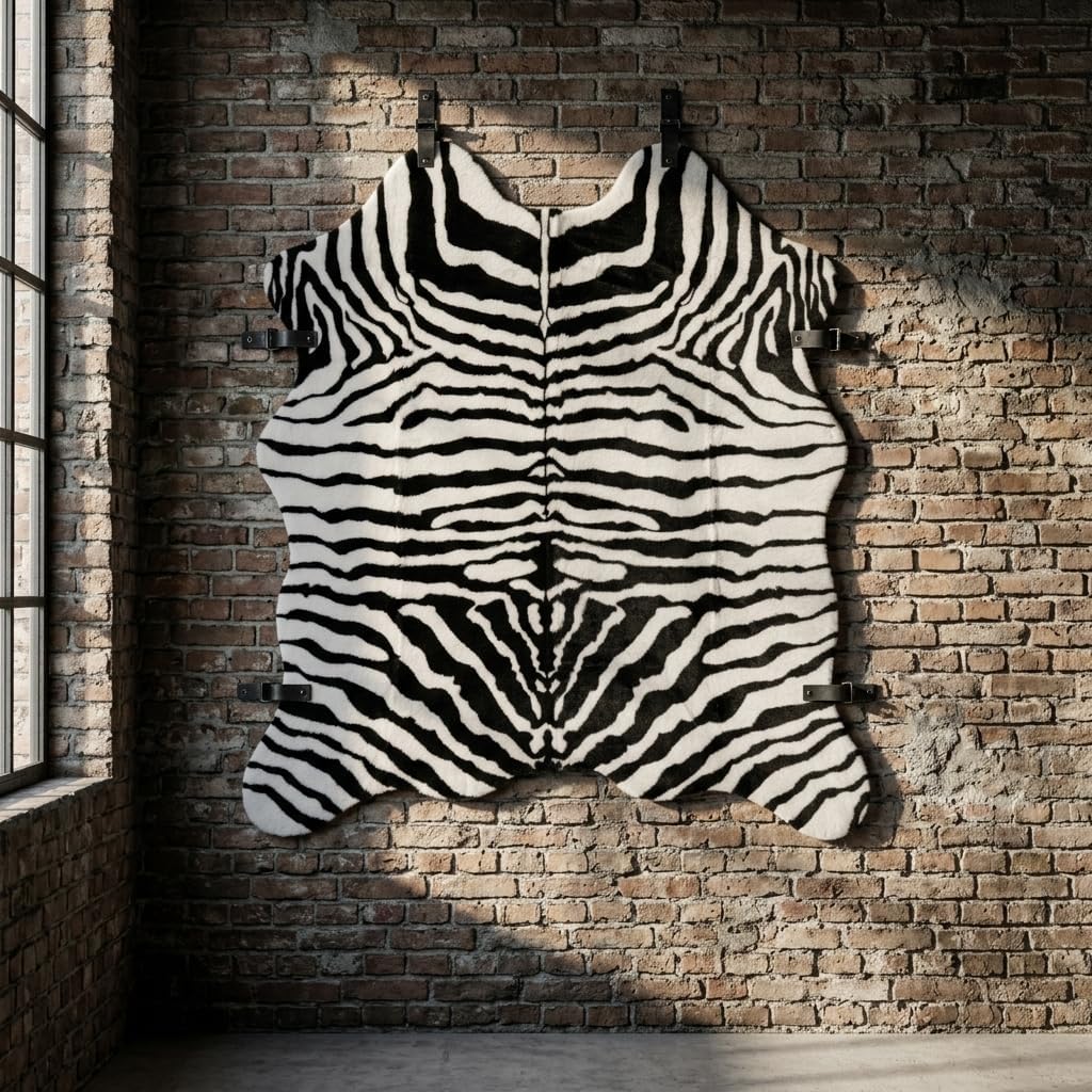 MustMat Faux Zebra Area Rug,Soft Black and White Zebra Print Rugs,Industrial Style Decor,4'7'' × 5'3''