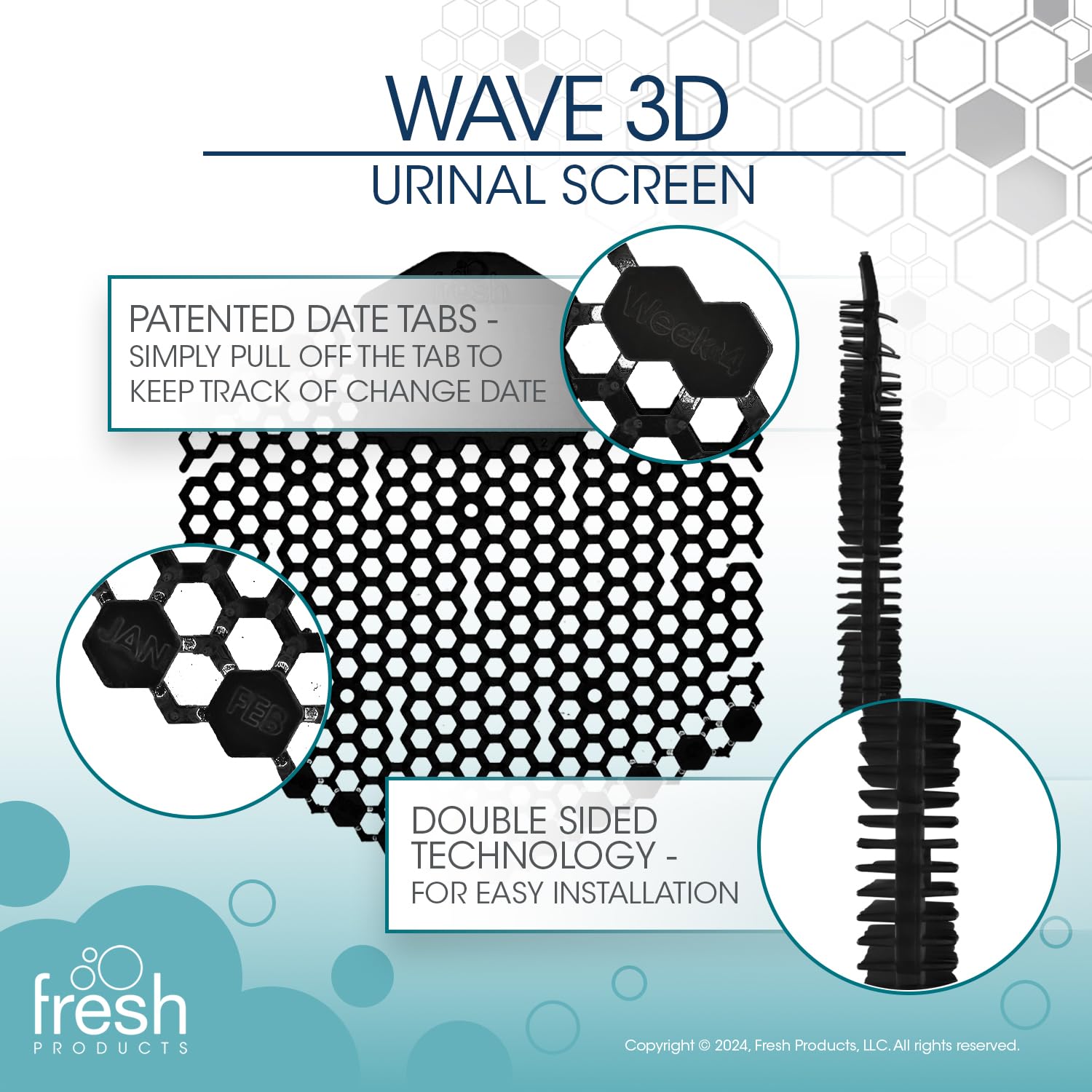 Fresh Products Wave 3D, praktycznie eliminuje rozpryski moczu, 30-dniowe użytkowanie, łatwa instalacja, korzystne bakterie, stały zapach — Midnight Coast, czarny, wyprodukowano w USA, 10 szt. ekranów