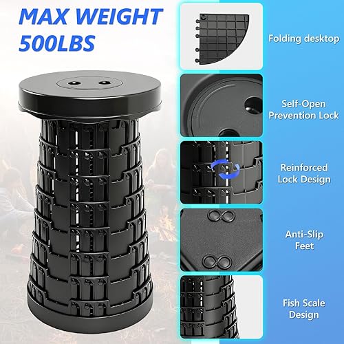 Miniatura 9 de Taburete plegable mejorado con mesa, asiento telescópico portátil, taburete plegable para camping, jardinería, pesca, senderismo, barbacoa, diámetro