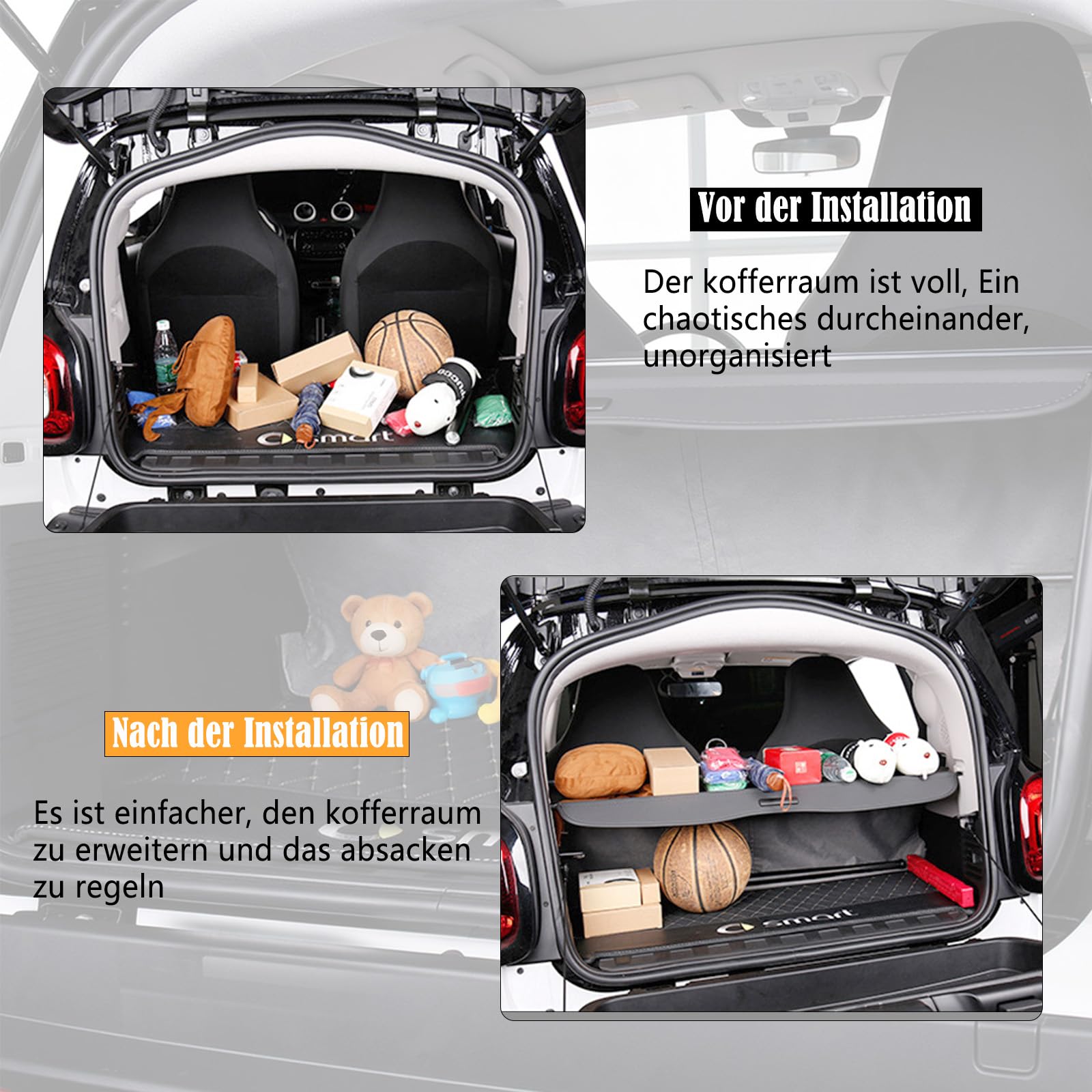 Gepäckraumabdeckung Laderaumabdeckung für für Smart 453 Fortwo A4536901400 Kofferraumverkleidung Trennwand, Heckklappe Sicherheitsschild Bildschirm