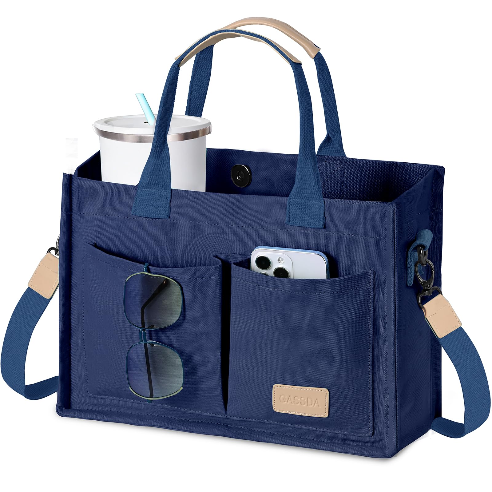 GASSDA Canvas Tote Bag for Women Crossbody Work Purse with Pockets Top Handle Handbag Satchel Bags for Travel Nurse Teacher
