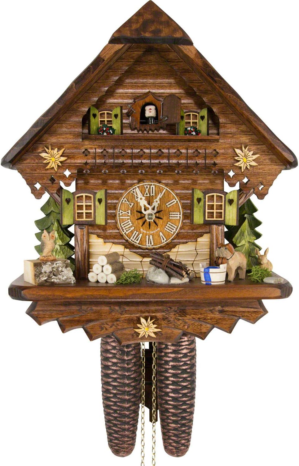 Cuckoo-Palace German Cuckoo Clock - Summer Meadow Chalet with 8-Day-Movement - 13 1/3 inches Height