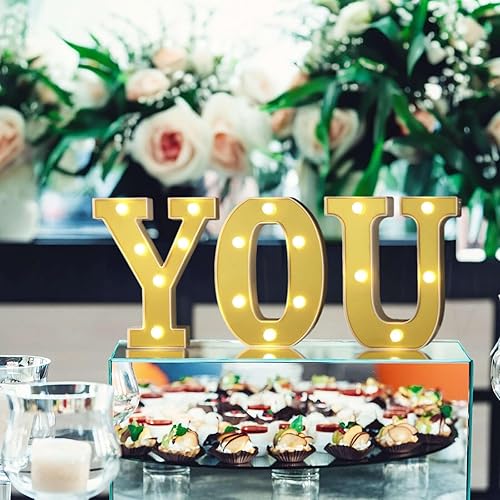 Efavormart - Letras de marquesina dorada 3D de 6 pulgadas, 5 letras LED iluminadas, color blanco cálido