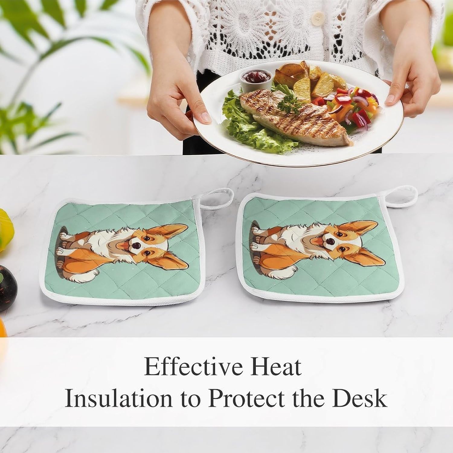 Corgi Cute Dog Polyester Heat Resistant Pot Pad Non Slip Anti Scald Hot Dish Mat Reusable Table Protector for Kitchen Hot Pot Mat Wear Resistant Heat Proof Table Pad for Countertop Dining Room