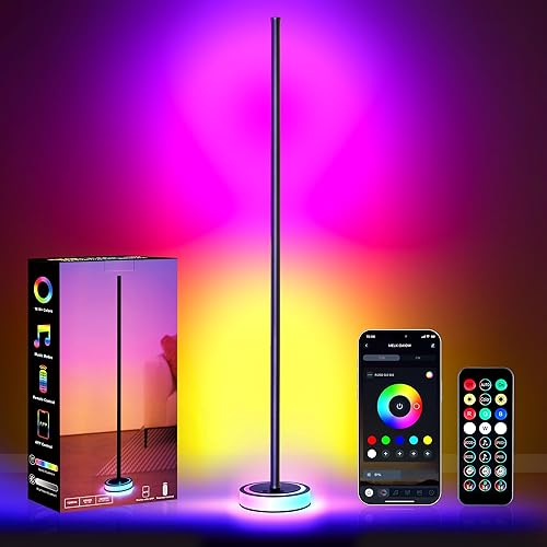 59" Smart LED Corner Floor Lamp, RGBICW Color Changing Ambient