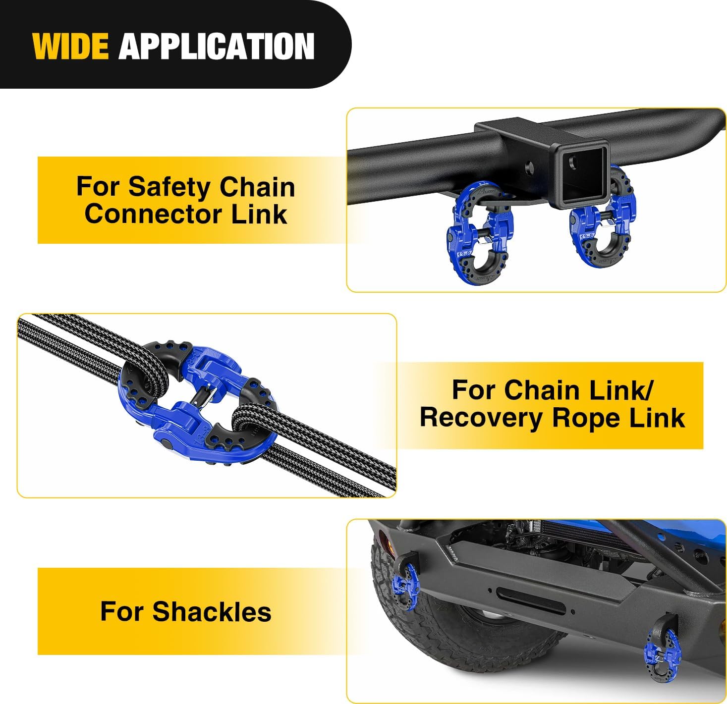Nilight Safety Chain Connector Link, 1/2In Tow Hitch Hammerlock Coupling Link, 2 Pack Forged Steel Tow Chain Connector for Chain Link/Recovery Rope Link/Shackle, 12000 lbs Load Limit, Blue - Image 2