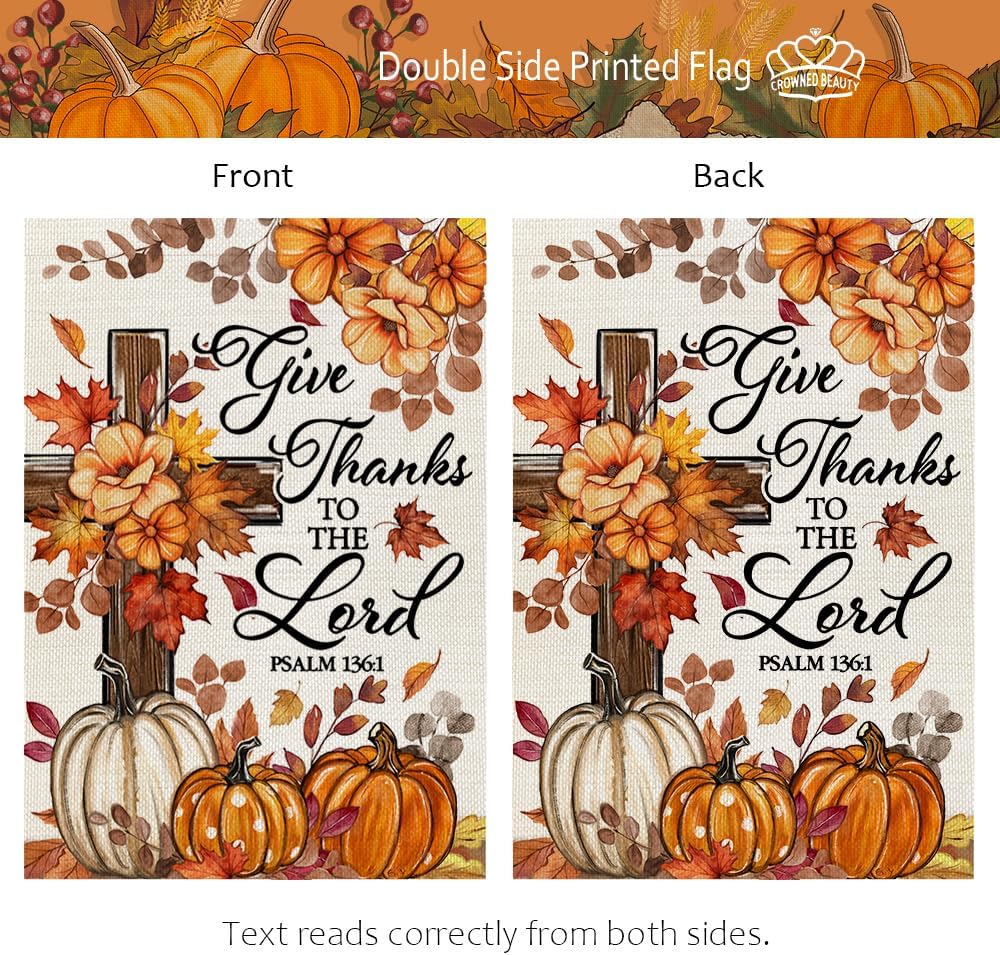 CROWNED BEAUTY Fall Cross Pumpkin Garden Flag for Outside 12x18 Inch