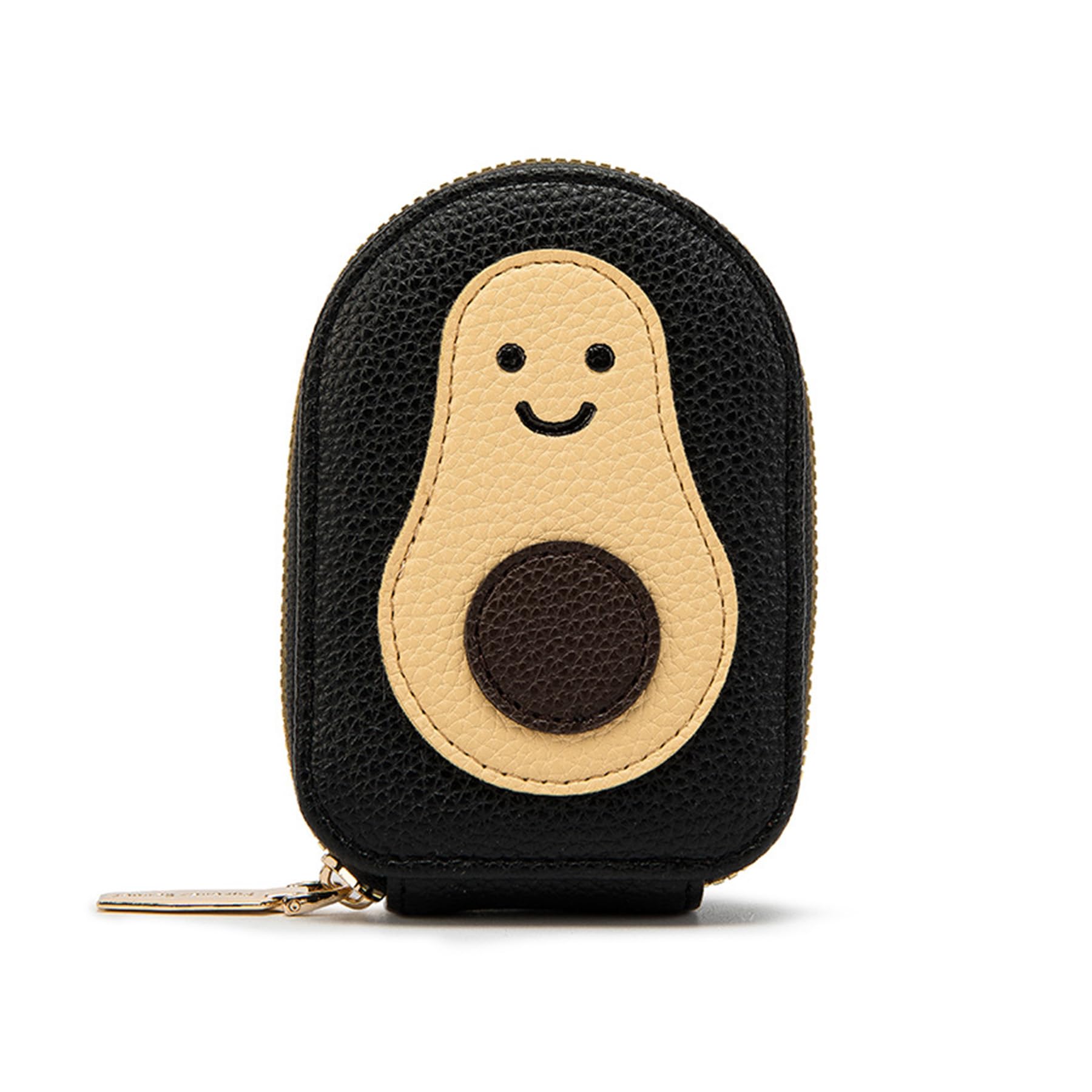 REAIJUNPIN Cute Avocado Card Holder, Portable Multi-slot Credit Card Wallet, Zippered Small Coin Purse Change Holder Card Case for Women (Black)