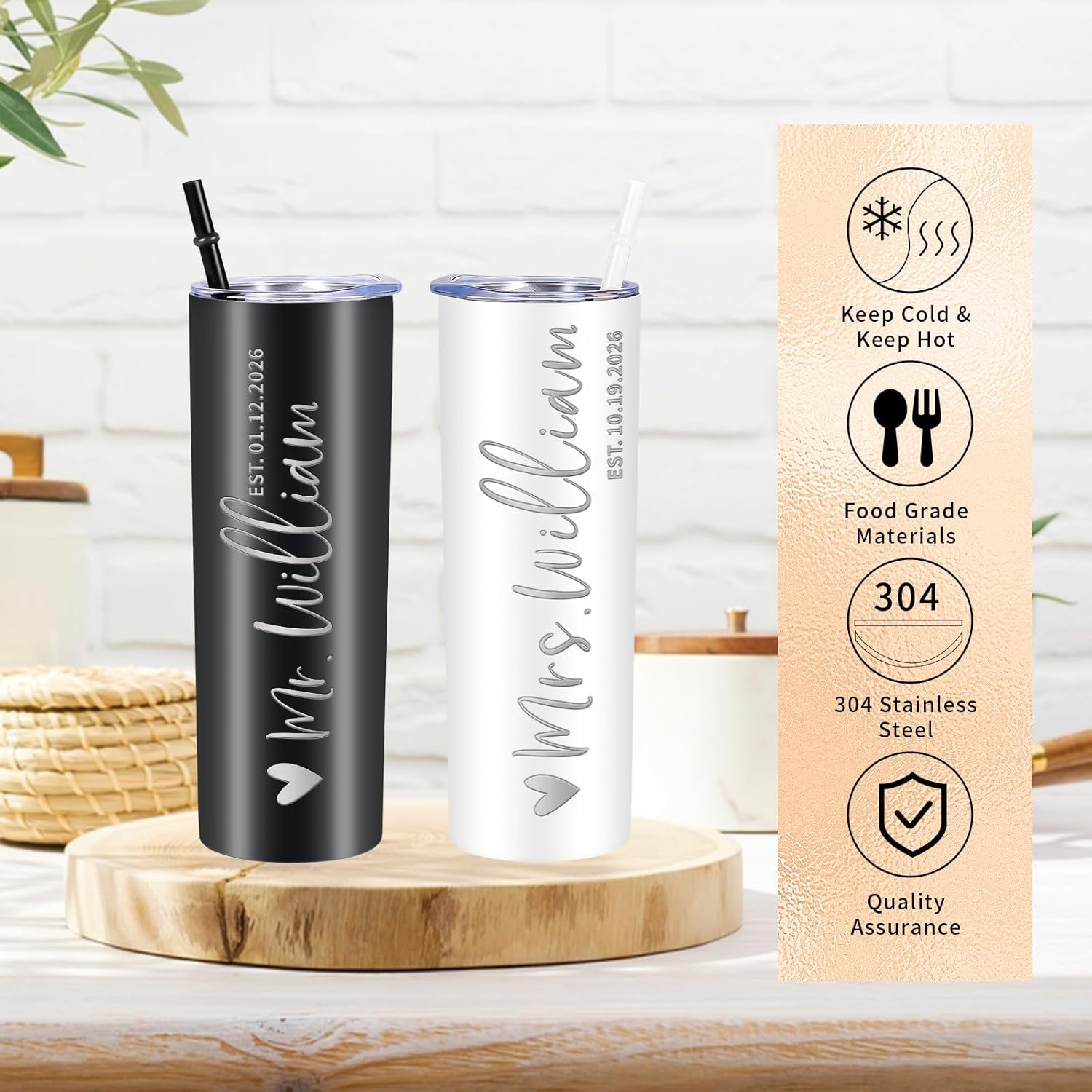 Mr and Mrs Gifts Personalized Mr and Mrs Tumblers Set, 2026 Wedding Gifts for Couple Wife Husband Bride To Be,Custom Name Bride and Groom Cups, Engagement Bridal Shower Gift, Newlywed Gift for Couples