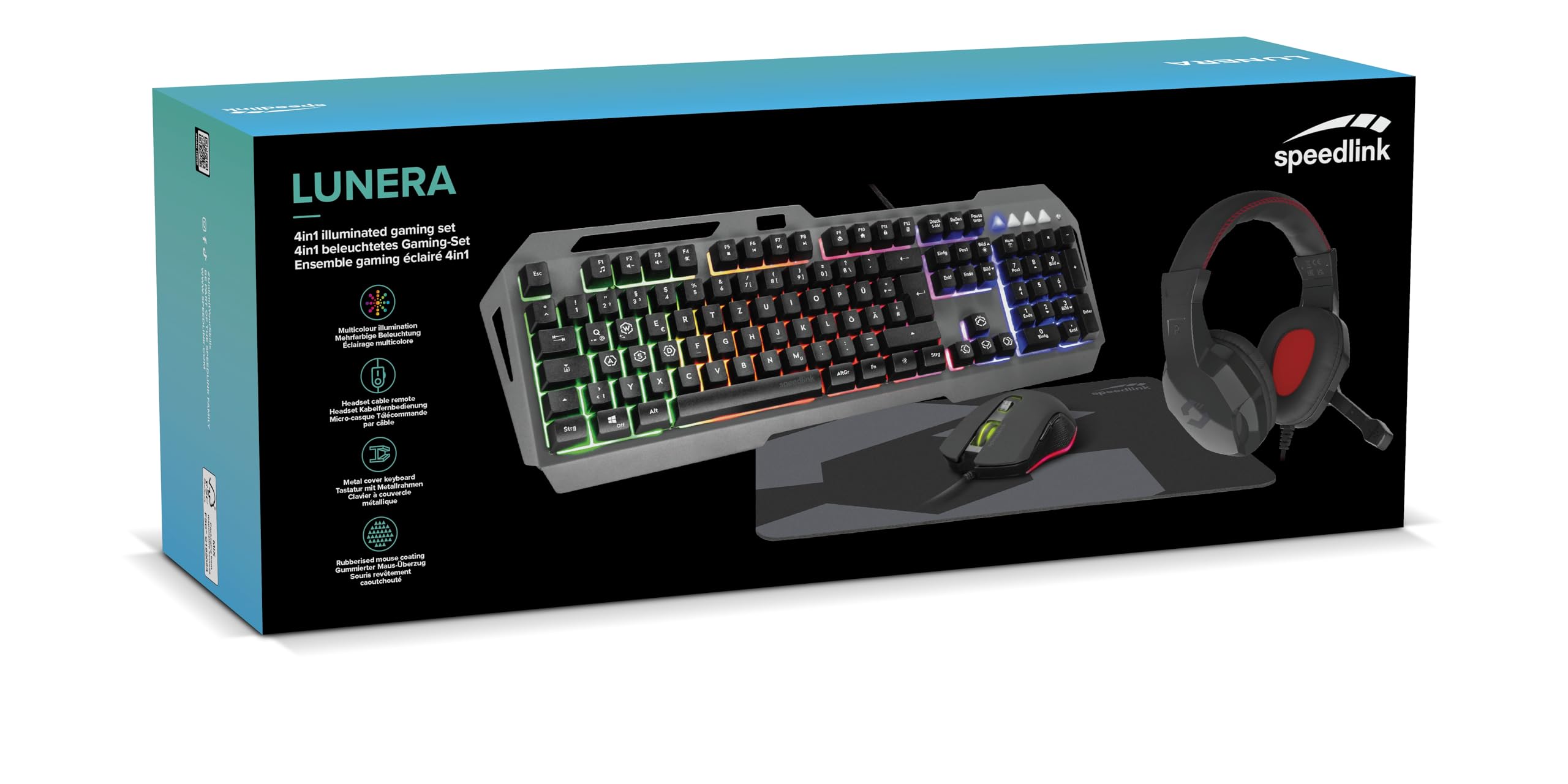 Speedlink LUNERA 4in1 Illuminated Gaming Set – set in quattro parti, con illuminazione, colore nero, layout DE