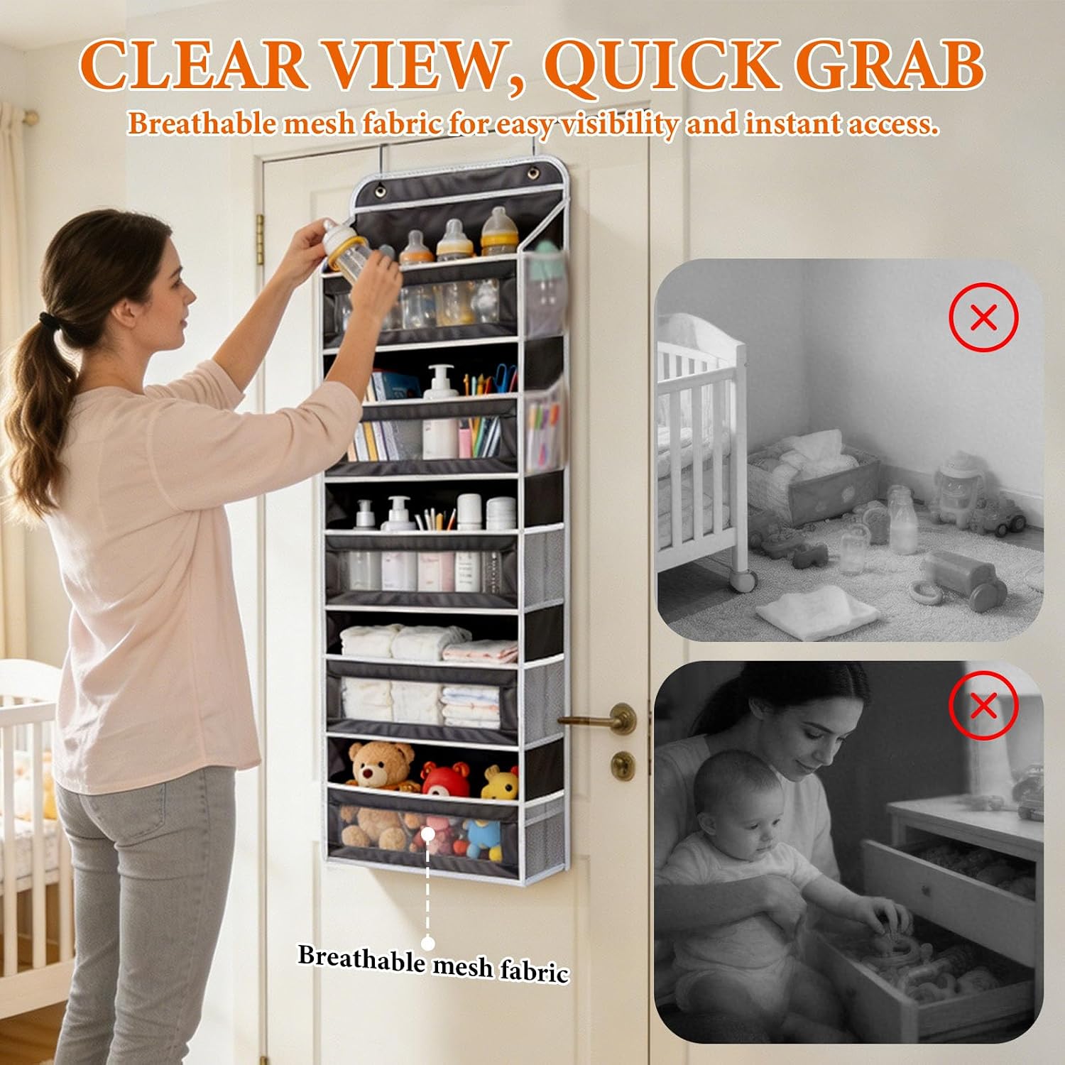 SWIND Over the Door Organizer 5-Tier, Heavy Duty Behind Door Storage, Anti-Tilt Capacity, Door Hanging Organizer with Clear Window for Closet, Bathroom, Nursery, Bedroom, Pantry, Shoe Diaper (Black)