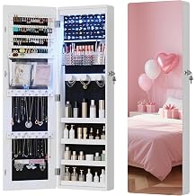Lvifur Jewelry Cabinet with Lights, Wall/Door Mount Jewelry Armoire,White