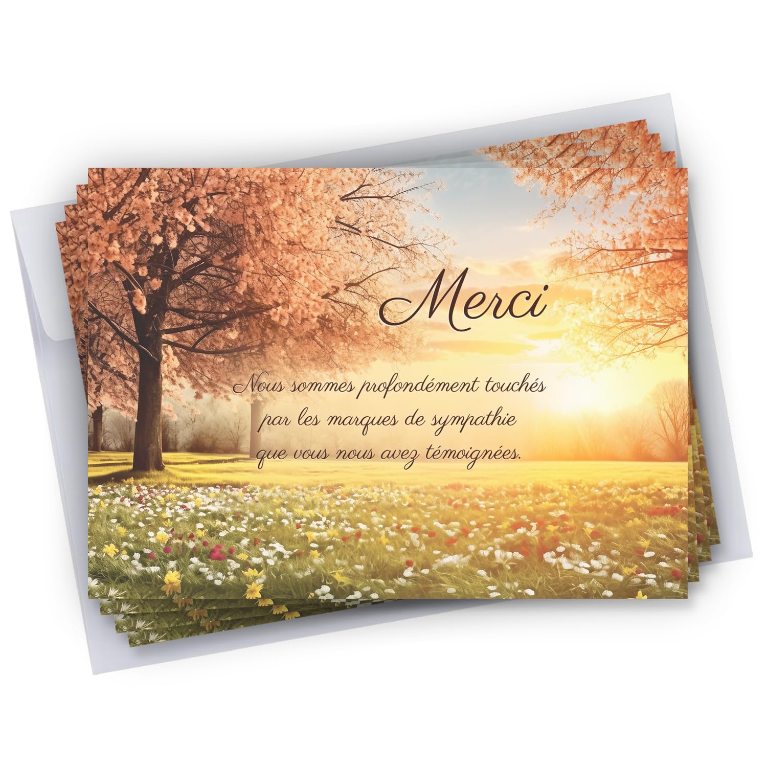 Cadeau Parfait Lot de 50 Cartes de remerciements décès condoléances + 50 Enveloppes autocollantes • Visuel Arbre • Format 10x15 cm