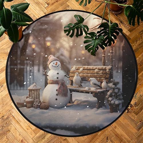 Miniatura 7 de Christmas Scene with Snowman (11) Round Area Rug 3ft Machine Washable Circular Rugs for Dining Room Table Bedroom Playroom Throw Rugs for Dog Living