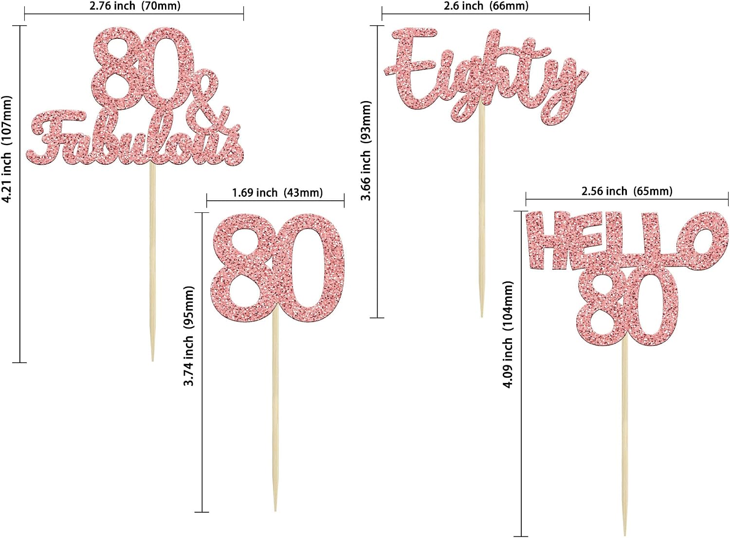 Gyufise 24Pcs 80th Birthday Cupcake Rose Gold 80 and Fabulous Cupcake Picks Happy 80th 80 Cupcake Topper for 80th Birthday Wedding Anniversary Party Supplies - Image 3